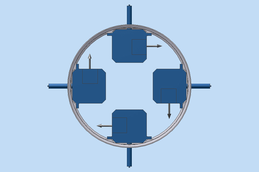 Vorderansicht des Moduls: Konzeption der Ruder-Stellantriebe (Raumtransporter-Technologieträger SHEFEX-2)
